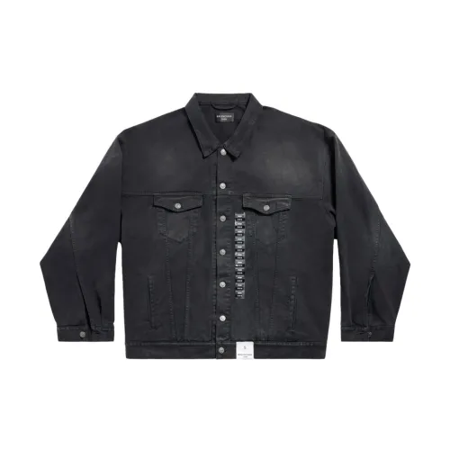 Balenciaga , Black Bleached Effect Coat with Appliqué Logo ,Black male, Sizes: