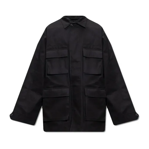 Balenciaga , Black Cotton Jacket with Button Closure ,Black male, Sizes: