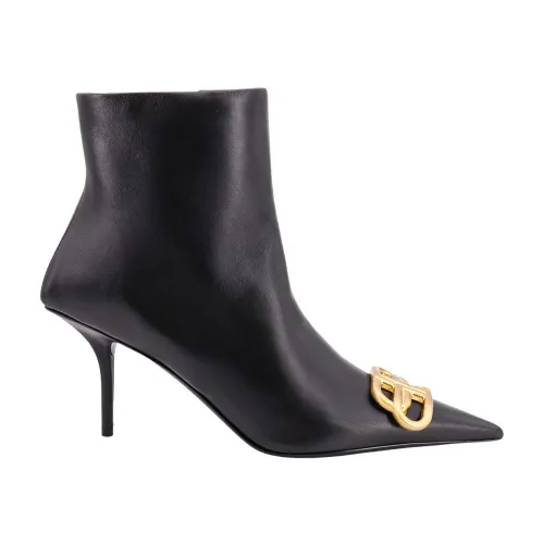 Balenciaga , Black Leather Ankle Boots with Zip Closure and Stiletto Heel ,Black female, Sizes: