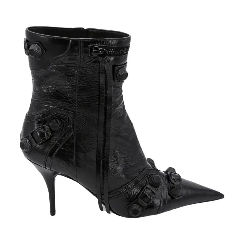 Balenciaga , Black Leather Ankle Boots with Zipper ,Black female, Sizes: