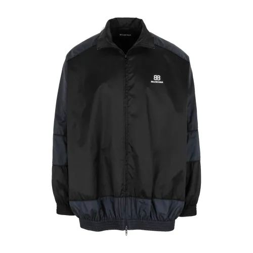 Balenciaga , Black Nylon Jacket with Logo Detail ,Black male, Sizes: