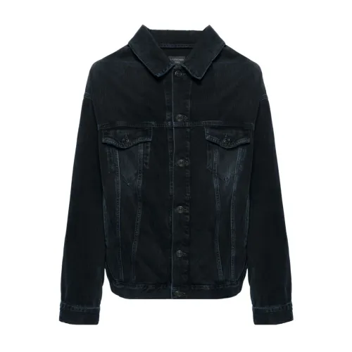 Balenciaga , Black Off-Shoulder Coat ,Black male, Sizes:
