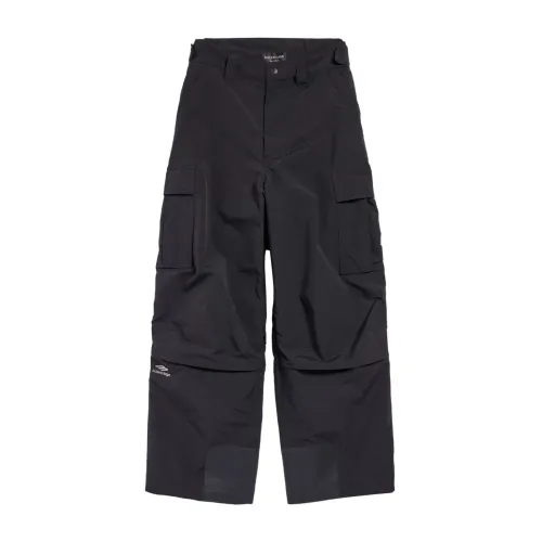 Balenciaga , Black Padded Trousers with Logo Print ,Black male, Sizes: