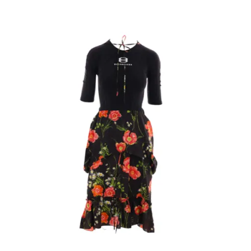 Balenciaga , Black Technical Jersey Dress with Poppy Print ,Black female, Sizes: