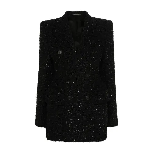 Balenciaga , Black Tweed Bouclé Double-Breasted Jacket ,Black female, Sizes: