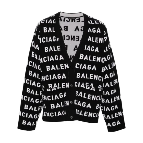 Balenciaga , Black Wool Blend Logo Sweater ,Black male, Sizes: