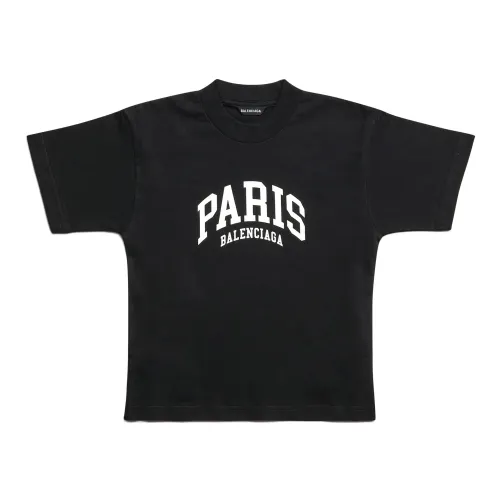 Balenciaga , Cities Paris Black Cotton T-Shirt ,Black male, Sizes: