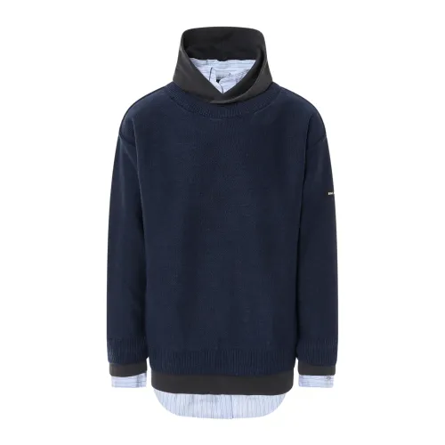 Balenciaga , Cotton Knit Sweatshirt with Shirt Detail ,Blue male, Sizes: