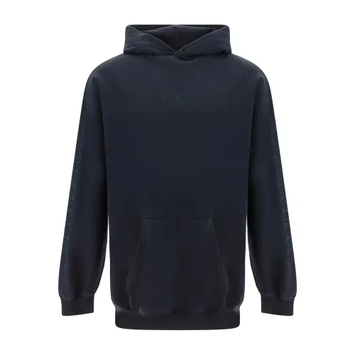 Balenciaga , Cotton Sweatshirt with Drawstring Hood ,Blue male, Sizes: