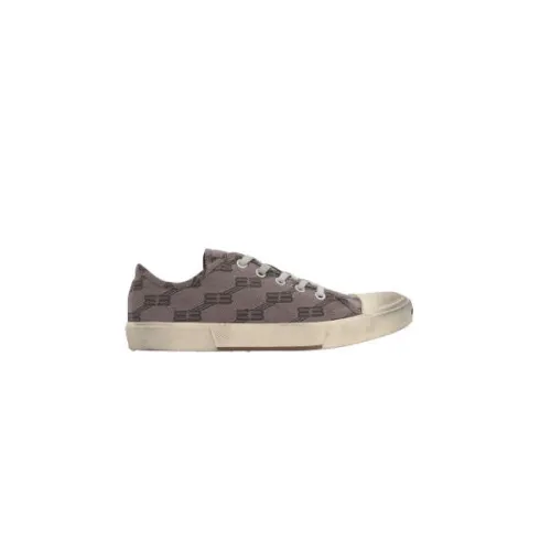 Balenciaga , Dark Beige and Brown Jacquard Low-Top Sneakers with BB Monogram ,Gray male, Sizes: