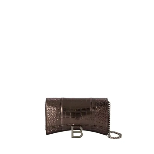 Balenciaga , Hourglass Wallet on chain - Balenciaga - Leather - Dark Bronze ,Brown female, Sizes: ONE SIZE