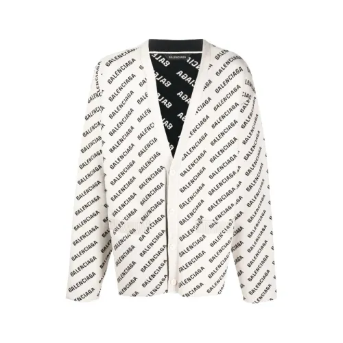 Balenciaga , Intarsia Logo Cardigan with Pockets ,Beige male, Sizes: