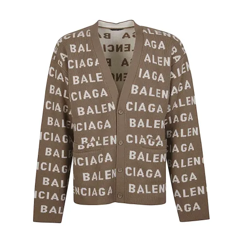 Balenciaga , Logo Wool Cardigan ,Brown male, Sizes: