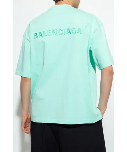 Balenciaga Mens Embroidered Logo T-shirt in Green Cotton