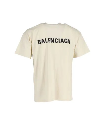 Balenciaga Mens Jersey Vintage-Logo T-Shirt in Cream Cotton