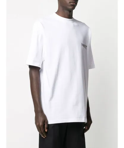 Balenciaga Mens Political Campaign Printed Logo Oversized T-shirt in White Cotton