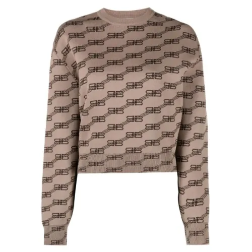 Balenciaga , Monogram Print Brown Sweater ,Brown female, Sizes: