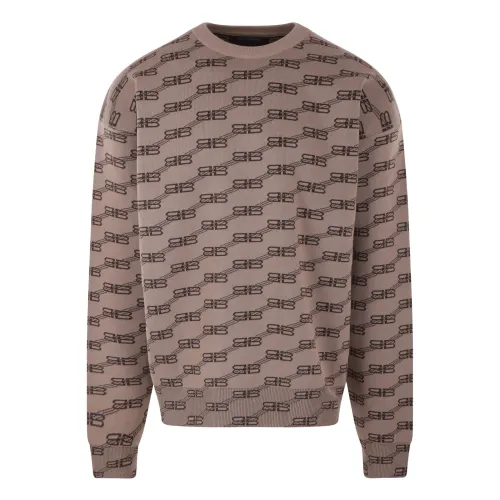 Balenciaga , Oversize Sweater with BB Logo Jacquard ,Brown male, Sizes: