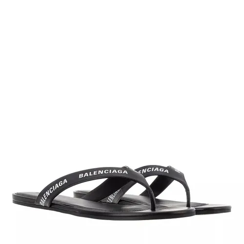 Balenciaga Sandals - Logo Flip Flop Slippers Plain Leather - black - Sandals for ladies