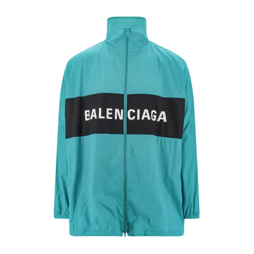 Balenciaga , Stylish Nylon Jacket ,Blue male, Sizes: