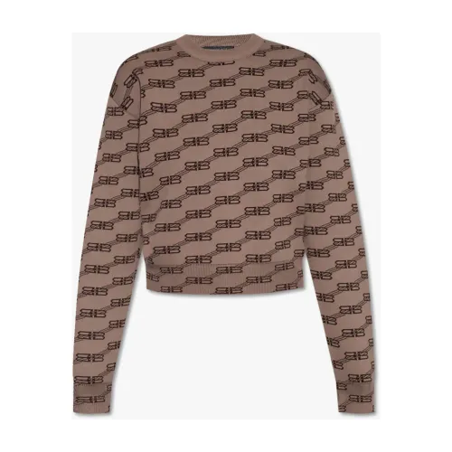 Balenciaga , Sweater with monogram ,Brown female, Sizes: