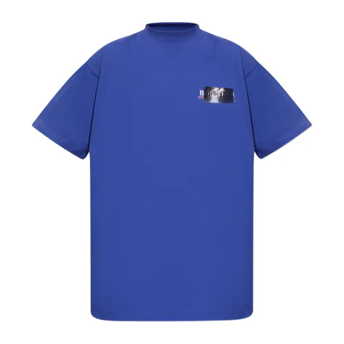 Balenciaga , T-shirt with logo ,Blue male, Sizes:
