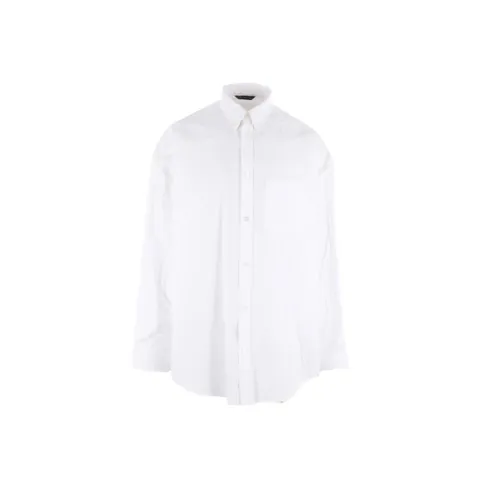 Balenciaga , White Oversized Cotton Poplin Shirt with Logo Print ,White male, Sizes: