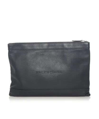 Balenciaga Womens Vintage Navy Clip Clutch Bag Black Calf Leather - One Size
