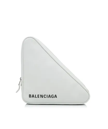 Balenciaga Womens Vintage Triangle Clutch White Calf Leather - One Size