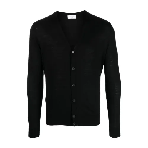 Ballantyne , Black V-neck Sweater with Button Fastening ,Black male, Sizes: