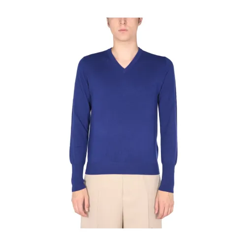 Ballantyne , V-Neck Sweater ,Blue male, Sizes: