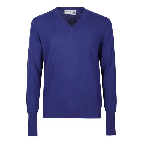 Ballantyne , Velvet V-Neck Sweater ,Blue male, Sizes: