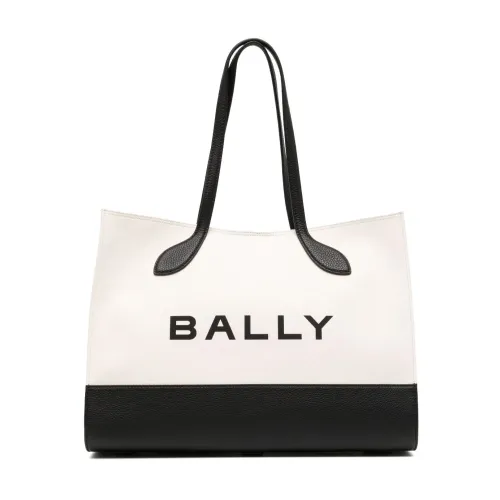 Bally , Bar Logo-Print Tote Bag ,White female, Sizes: ONE SIZE