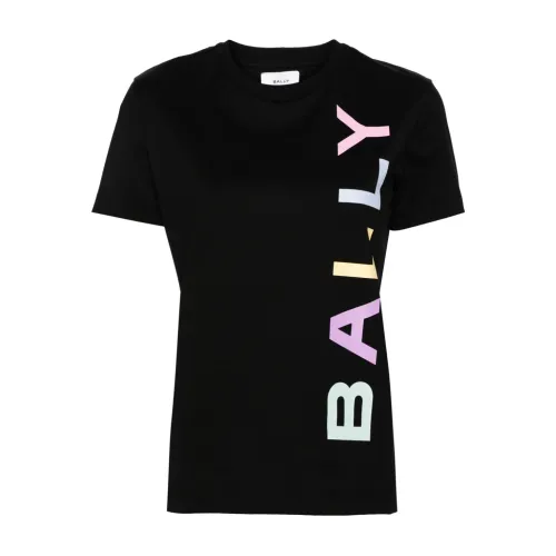 Bally , Black Cotton Logo Print Crew Neck ,Black female, Sizes: