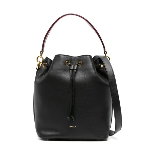 Bally , Black Hammered Leather Bucket Bag ,Black female, Sizes: ONE SIZE