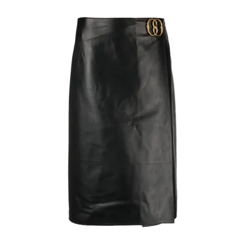 Bally , Black Leather Logo-Plaque Skirt ,Black female, Sizes:
