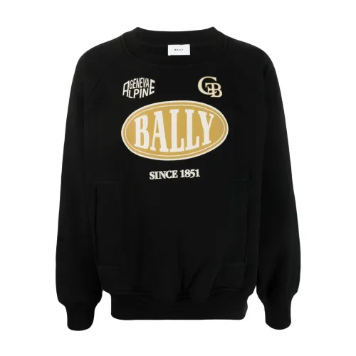 Bally , Logo-Print Cotton Sweatshirt for Men ,Black male, Sizes: