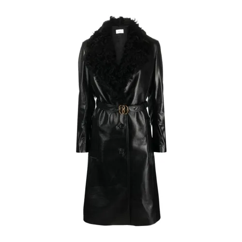 Bally , Shearling Leather Trench Coat ,Black female, Sizes: