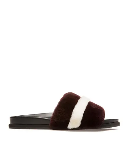 Bally Womens Fluffy Slider with Stripe in Brown Leather
