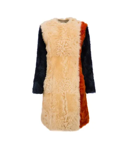 Bally Womens Long Multi Fur Coat in Beige
