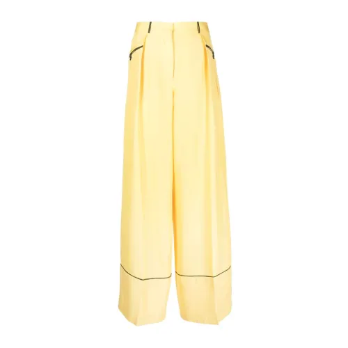 Bally , Yellow Silk Wide-Leg Trousers ,Yellow female, Sizes: