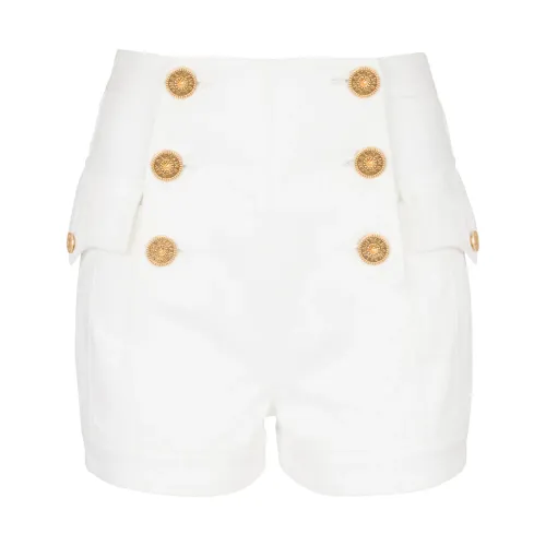 Balmain , 6-button denim shorts ,White female, Sizes: