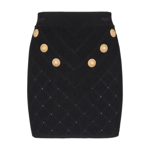 Balmain , 6-button knit skirt ,Black female, Sizes: