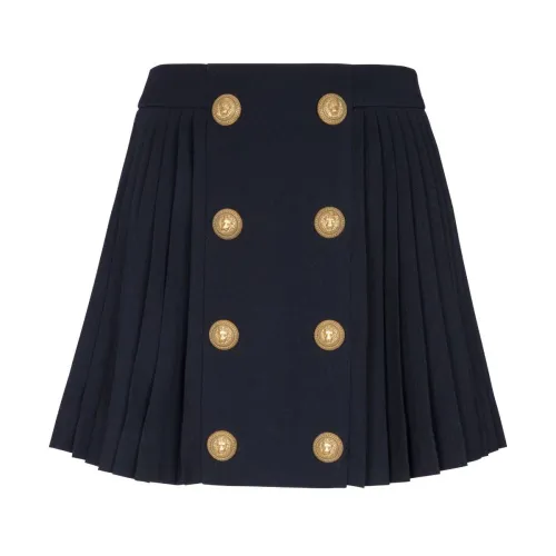 Balmain , 8 btn gdp pleated short skirt ,Blue female, Sizes:
