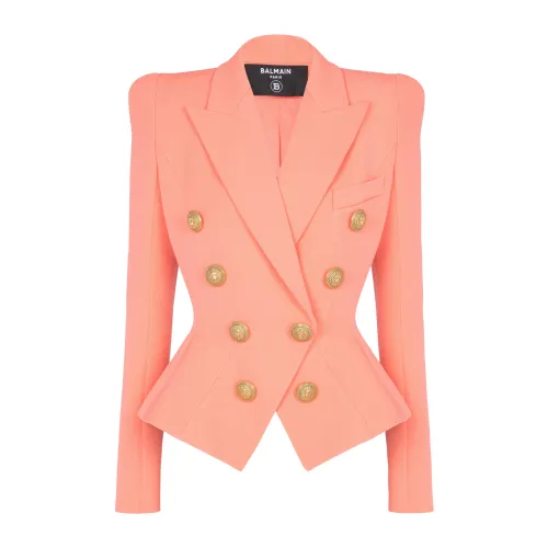 Balmain , 8-button cinched-waist jacket ,Pink female, Sizes: