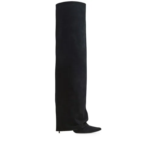 Balmain , Ariel Suede Knee-High Boots with Stiletto Heel ,Black female, Sizes: