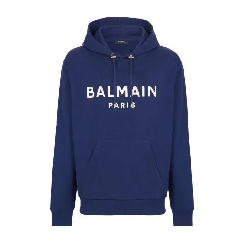 Balmain , Balmain printed hoodie ,Blue male, Sizes: