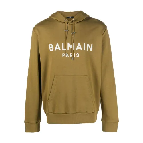 Balmain , Balmain printed hoodie ,Green male, Sizes: