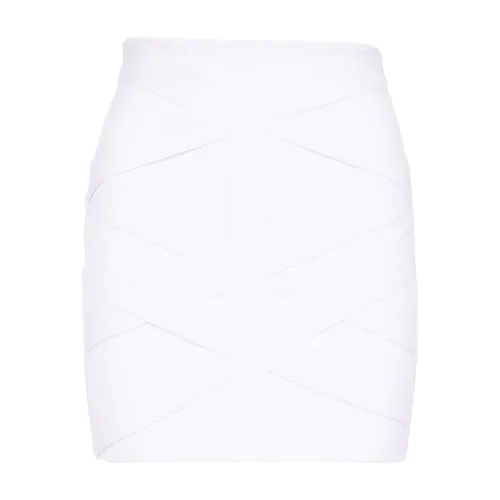 Balmain , Bandage Knitted Short Skirt ,White female, Sizes: