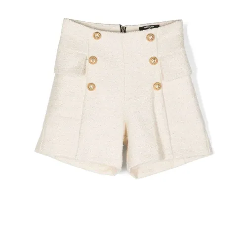 Balmain , Beige Cotton Knit Shorts ,Beige female, Sizes: